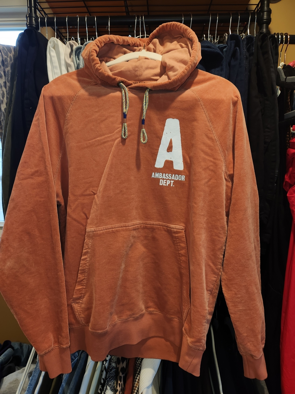 Scotch & Soda Men's Rust Orange Pullover Hoodie with White 'A' Logo